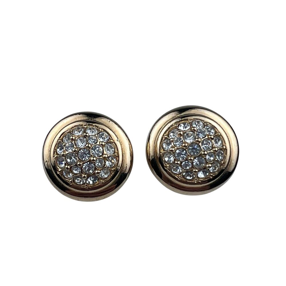 Swarovski Swan Logo Clip On Earrings Round Clear Pave Crystals